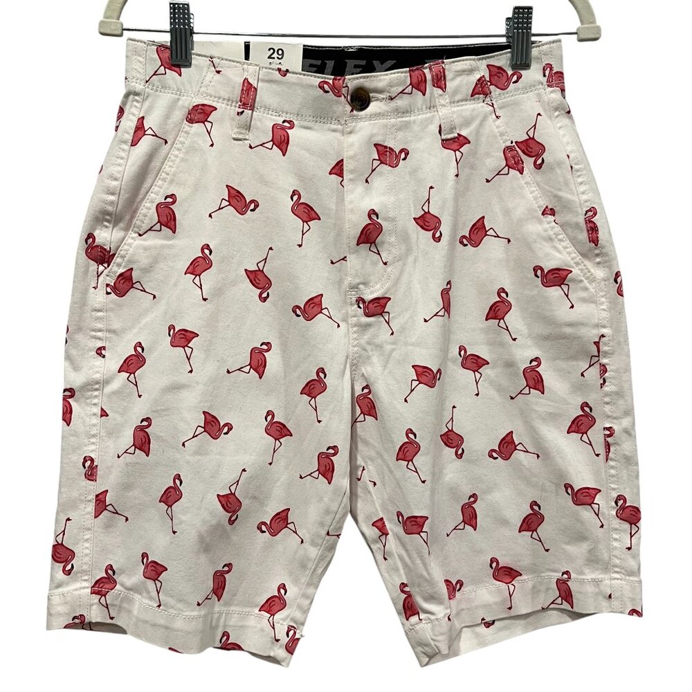 Plugg Stretch Flat Front Flamingo Shorts, NWT, White Pink, 29 - Picture 7 of 7